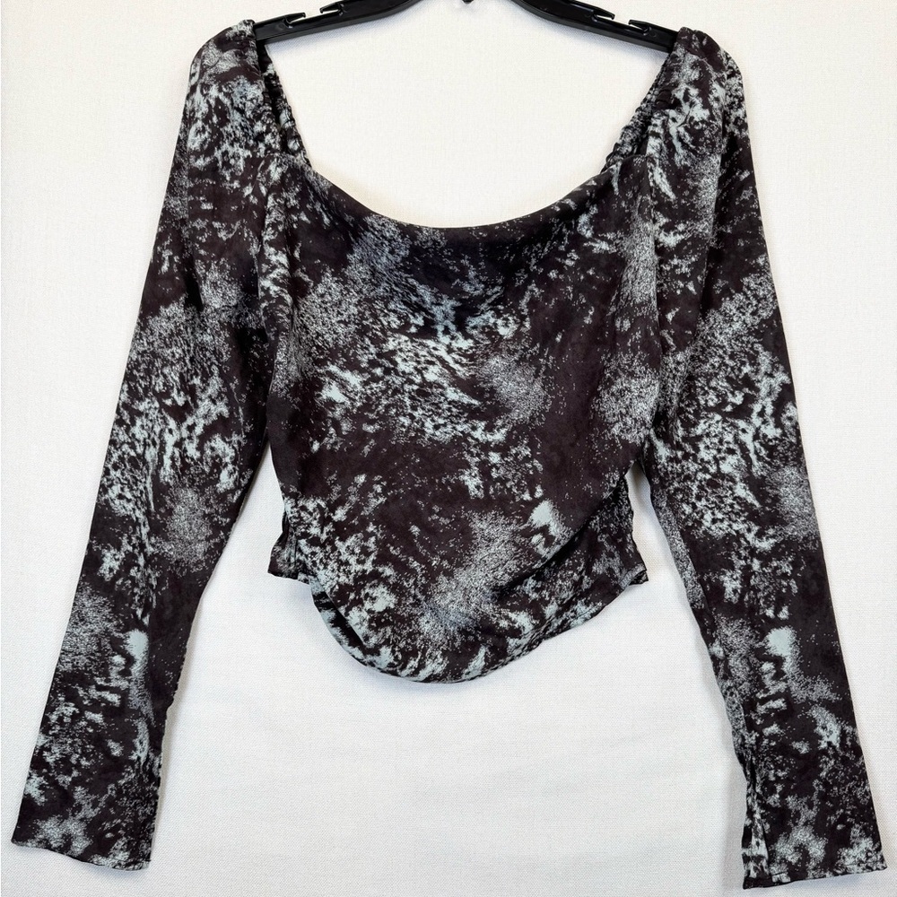 Open Edit Blouse Womens XS Off Shoulder Long Sleeve Cropped Abstract Print